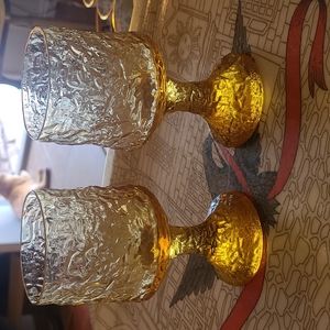 Two 1970's LENOX Impromptu Hand Blown Glass Crystal Goblet in Yellow